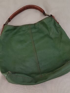 Lucky Brand Green Leather Hobo Handbag with Brown Handle